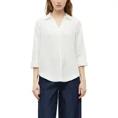 s.Oliver Hemdbluse , Damen, Gr. 42, weiß, Web, Obermaterial: 52% Leinen, 48% Viskose, unifarben, regular fit normal, V-Ausschnitt, Manschette, Blusen Hemdbluse, mit 3/4-Ärmeln