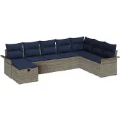 vidaXL Gartensofa-set 8 Stk. Grau und Marineblau Poly-Rattan