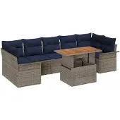 vidaXL Gartensofa-set 8 stk. Grau und Marineblau Poly-Rattan