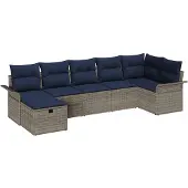 vidaXL Gartensofa-set 7 Stk. Grau und Marineblau Poly-Rattan