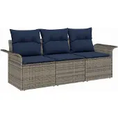 vidaXL Sofa Set 3 stk. 3-Sitzanzahl Grau und Marineblau Poly-Rattan