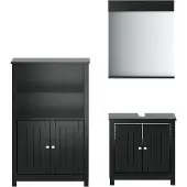 vidaXL 3-tlg. Badmöbel-Set BERG Schwarz Massivholz Kiefer