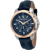 Maserati Herren Uhr Chronograph SUCCESSO Leder blau Fashion D2UMAR8871621015