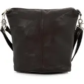 Belveder Damen Tasche Schultertasche Umhängetasche Crossover Bag Leder Handtasche Dunkelbraune kleine ovale Naturleder Otess