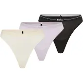 BOSS String "3P THONG", Damen, Gr. L, 3 Stk., Jersey, beige (open miscellaneous 969), Jersey, Obermaterial: 90% Baumwolle, 10% Elasthan, körpernah, Unterhosen String, mit Logobund