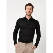 Desoto Langarmhemd "Jerseyhemd Casual Kent", Herren, Gr. L, N-Gr, schwarz (solid schwarz), Obermaterial: 100% Baumwolle, slim fit normal, Manschette, Hemden Langarmhemd