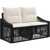 vidaXL Gartensofa-set 7 stk. Schwarz und Cremeweiß Poly-Rattan