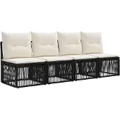 vidaXL Gartensofa-set 10 stk. Schwarz und Cremeweiß Poly-Rattan