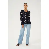 Kaffe Langarmbluse "Damen Bluse langarm KAellen", Damen, Gr. 34, blau (midnight, pink flower print), Obermaterial: 100% Viskose LENZING ECOVERO CV LenzEcov., Blusen Langarmbluse