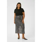 KAFFE CURVE Midirock "Rock KClaila", Damen, Gr. XL, silber (silber sequin), Obermaterial: 100% Polyester PES., Röcke Midirock