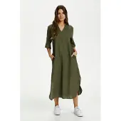 Kaffe Midikleid "Damen Kleid BPkaisey", Damen, Gr. M, N-Gr, grün (grape leaf), Obermaterial: 85% Baumwolle CO. 15% Leinen LI., Kleider Midikleid