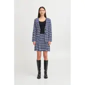 Ichi Blusenblazer "Damen Blazer IHKATE", Damen, Gr. S, blau (medieval blau check), Obermaterial: 84% Polyester PES. 16% Baumwolle CO., Blazer Blusenblazer