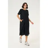 Kaffe Midikleid "Damen Kleid KAbellis", Damen, Gr. 42, N-Gr, schwarz (schwarz deep), Obermaterial: 85% Baumwolle CO. 15% Leinen LI., Kleider Midikleid