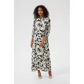 Kaffe Midikleid "Damen Kleid KApedra", Damen, Gr. 40, N-Gr, beige (beige, schwarz, blau blurry leaf), Obermaterial: 50% Viskose CV. 50% Viskose LENZING ECOVERO CV LenzEcov., Kleider Midikleid