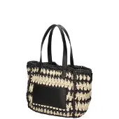 Viola Castellani Strohtasche Handtasche Zweifarbig Schwarz und Beige Geflochten Black B UNICA 32x21x14 cm
