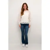 Cream Kurzarmbluse "Damen Bluse kurzarm CRKit", Damen, Gr. L, weiß (snow weiß), Obermaterial: 60% Nylon NY. 40% Baumwolle CO., Blusen Kurzarmbluse