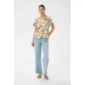 Kaffe Langarmbluse "Damen Langarm-Bluse KAmarlo", Damen, Gr. 40, beige (oak chalk leaves), Obermaterial: 87% Viskose LENZING ECOVERO CV LenzEcov. 13% Nylon NY., Blusen Langarmbluse