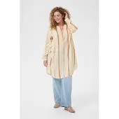 KAFFE CURVE Midikleid "Damen Kleid KCmilana", Damen, Gr. 54, N-Gr, beige (birch, woodsmoke stripes), Obermaterial: 100% Viskose LENZING ECOVERO CV LenzEcov., Kleider Midikleid