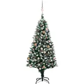 The Living Store Künstlicher Weihnachtsbaum mit Beleuchtung Kugeln Zapfen 150 cm
