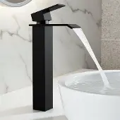 OEM Kalt- und Warmwasserarmatur aus Edelstahl, schwarz, Hochschwengel, quadratischer Drehknopf, Badezimmerarmatur.