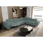 Fun-Möbel Ecksofa Schlafsofa BASTIEN RELAX in Stoff Gemma Türkis Ottomane Rechts