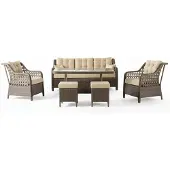 Xl Moebel Gmbh Terrassenset 3-Sitzer Sofa Sessel Tisch Hocker Beige Glasplatte