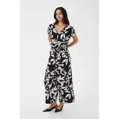 Kaffe Jumpsuit "Damen Overall KAmira", Damen, Gr. 36, N-Gr, schwarz (schwarz, chalk large leaf), Obermaterial: 100% Viskose LENZING ECOVERO CV LenzEcov., Overalls Jumpsuit