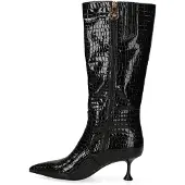 Marc Ellis Damenstiefel aus schwarzem Leder mit Krokodilprägung und skulpturalem Absatz Nero lucido 36
