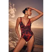 Triumph Badeanzug "Summer Palm OP 02", Damen, Gr. 40, Cup D, rot (braun, schwarz combination), Microfaser, Obermaterial: 55% Polyamid, 45% Elasthan, Badeanzüge Badeanzug, weich und formend