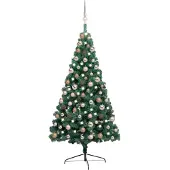 Syfax Künstlicher Halb-Weihnachtsbaum Beleuchtung Kugeln Grün 150 cm