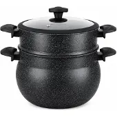 ROYAL SWISS Couscoussiere 10L Edelstahl Dampfgarer Induktionsgeeignet mit Glasdeckel
