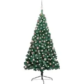 The Living Store Künstlicher Halb-Weihnachtsbaum Beleuchtung Kugeln Grün 210 cm