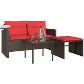 vidaXL 3-teiliges Gartensofa-Set mit Kissen, braun, Polyrattan