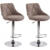 CLP 2er Set Barhocker Lazio Mit Stoffbezug I Höhenverstellbarer Und Drehbarer Hocker Mit Fußstütze In Chrom-Optik, Farbe: taupe