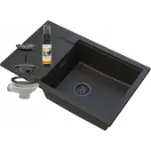 Granitan - Granitspüle - Küchenspüle - 80x50 cm - Schwarz - mit Abtropfgestell - LOUIS