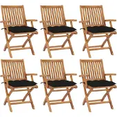 vidaXL Klappstühle mit Kissen, 6-teilig, Massivholz Teakholz