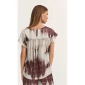 Bugatti Kurzarmbluse , Damen, Gr. 44, bunt (970, bordeaux), Sweatware, 100% Viskose, bedruckt, normal, Rundhals, Blusen Kurzarmbluse, mit grafischem Print aus Viskose