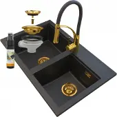 Granitan - Granitspüle - Küchenspüle - Schwarz-Gold - HEKTOR