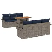 vidaXL Gartensofa-set 7 stk. Grau und Marineblau Poly-Rattan