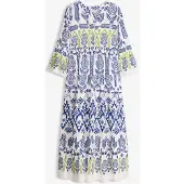 Bonprix Maxikleid , Damen, Gr. 42, N-Gr, weiß (weiß, blau, grün bedruckt), Obermaterial: 100% Viskose, ausgestellt, Kleider Maxikleid, für besondere Anlässe, aus Viskose, ausgestellte Passform