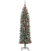 vidaXL Künstlicher schlanker Weihnachtsbaum Grün und Weiß 180 cm