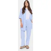 St. Tropez Stoffhose SAINT TROPEZ "Damen Casual Hose ElmikoSZ", Damen, Gr. L, N-Gr, blau (chambray blau weiß stripe), Obermaterial: 100% Baumwolle CO., Hosen Stoffhose