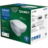 Duravit Wand-WC, Tiefspüler Set D-Code mit WC-Sitz, Rimless, Durafix, weiß