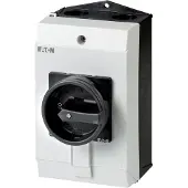 Eaton 207317 Hauptschalter, P1, 32 A, Aufbau, 3-polig + N, HALT-Funktion, mit schwarzem Drehgriff und Sperrkranz, abschließbar in 0-Stellung
