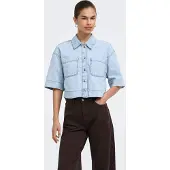 ONLY 1100000002199 "ONLCLEO LIFE SS CROP DNM SHIRT PIM NOOS", Damen, Gr. L, blau (light blau denim), Denim/Jeans, Obermaterial: 100% Baumwolle, unifarben, taillenlang, Blusen 1100000002199, Baumwolle