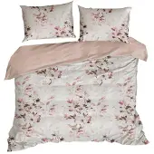 Eurofirany Bettwäsche Kissenbezug Bettbezug 200x220cm weiß rosa Botanish 3tlg Set