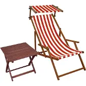 Erst-Holz Liegestuhl rot-weiß Gartenstuhl Tisch Sonnendach Deckchair Buche Strandstuhl klappbar 10-314ST