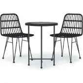 Syfax 3-tlg. Garten-Essgruppe Schwarz Poly Rattan