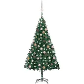 The Living Store Künstlicher Weihnachtsbaum mit Beleuchtung & Kugeln Grün 180 cm