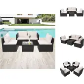 vidaXL 5-tlg. Garten-Lounge-Set mit Auflagen Poly Rattan Schwarz - Gartenmöbel-Sets